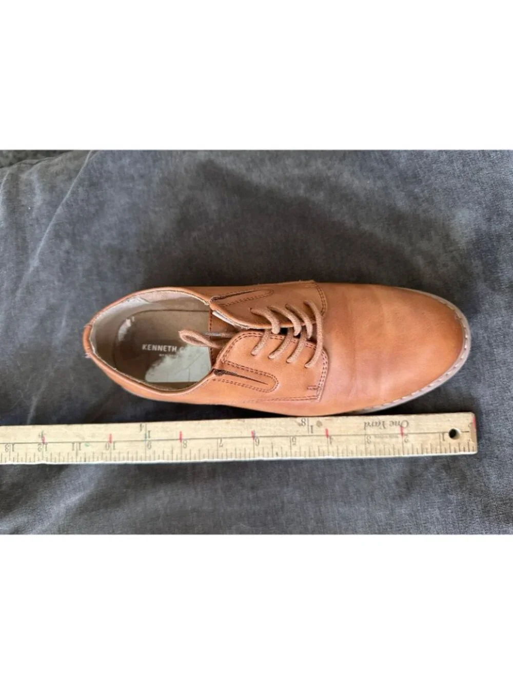Kenneth Cole Kids Cognac Tan Faux Leather Oxford Lace-Up Shoes Man Made